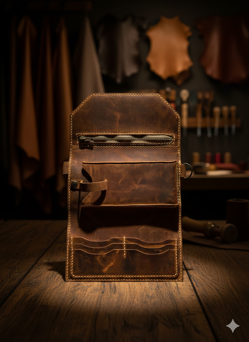 Véra / Frame kahverengi hakiki deri uzun cüzdan iç görünüm - fermuarlı bölme. 6 kart yuvası ve telefon bölmesi detayı.