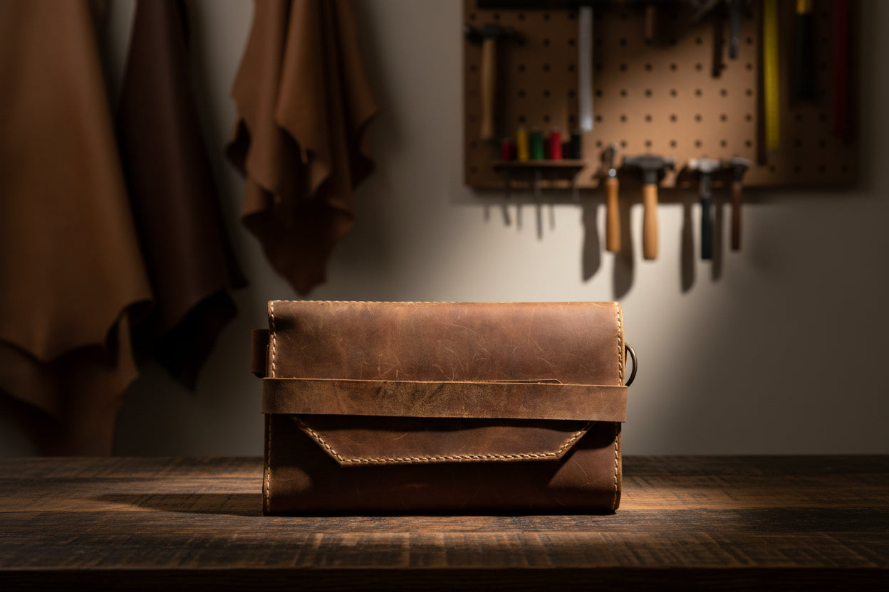 Véra/Frame kahverengi hakiki deri uzun cüzdan ön görünüm. El veya askılı detayı. Geçirmeli deri şerit kilit