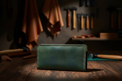 Yeşil hakiki deri telefon bölmeli el cüzdanı - Véra Essence